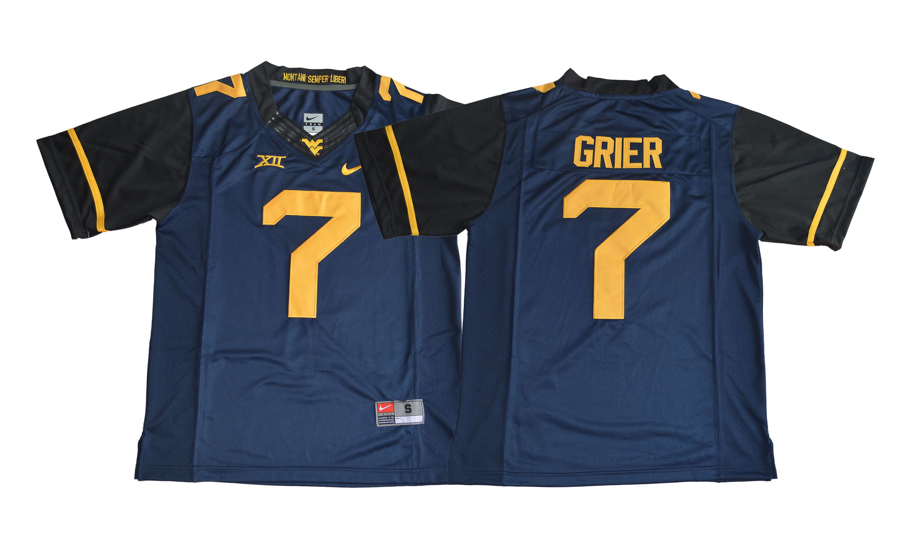 Men NCAA 2017 West Virginia Mountaineers #7 Will Grier navy blue Jersey->ncaa teams->NCAA Jersey